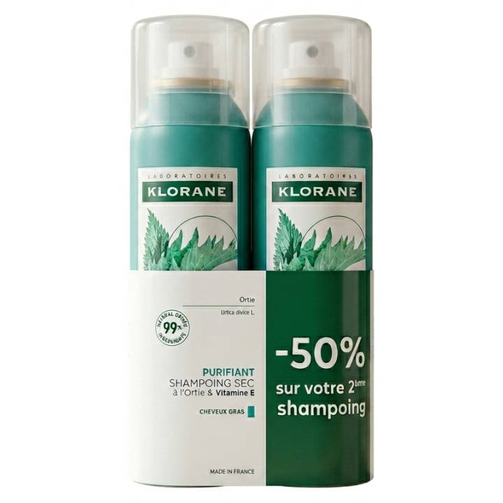 Shampoing sec purifiant à l'ortie & vitamine Klorane - lots de 2 sprays de 50ml