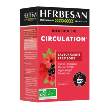 Infusion bio Circulation saveur cassis framboise Herbesan - boite de 20 sachets