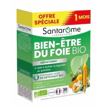 Hépatonic bien-être du foie bio Santarome - boite de 30 ampoules de 10ml offre spéciale