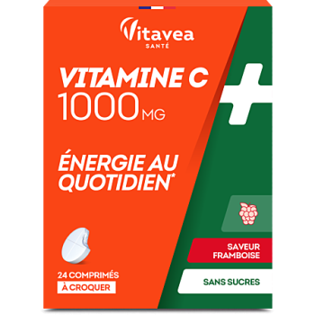 Vitamine C 1000mg saveur framboise sans sucres Vitavea - boîte de 24 comprimés à croquer