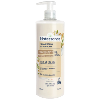 Shampooing extra-doux lait de riz bio Natessance - flacon-pompe de 500ml