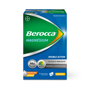 Berocca® Magnésium Fatigue/nervosité Mémoire/Concentration - boîte de 14 sachets