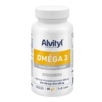Om&eacute;ga 3 coeur, cerveau, vision Alvityl - pot de 60 g&eacute;lules