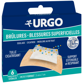 Pansements Urgo brûlures/blessures superficielles - boîte de 6 pansements stériles petit format