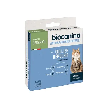 Collier répulsif chats dès 8 semaines Biocanina - boîte de 1 collier de 38cm