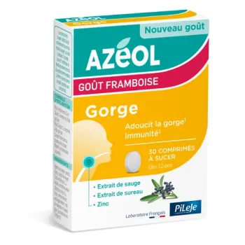 Azéol Gorge goût framboise Pileje - boîte de 30 comprimés à sucer