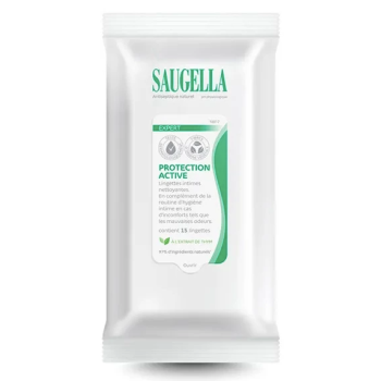 Lingettes intimes nettoyantes Expert Protection Active Saugella - paquet de 15 lingettes