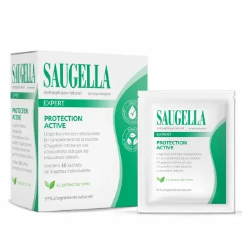 Lingettes intimes Expert Protection active Saugella - boîte de 10 lingettes individuelles