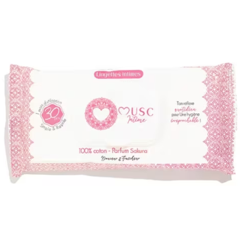 Lingettes intimes naturelles parfum sakura Musc Intime - paquet de 30 lingettes