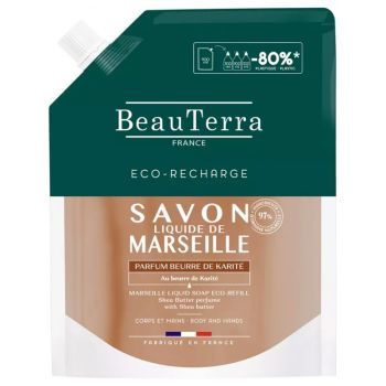 Savon liquide de marseille parfum beurre de karité Beauterra - eco-recharge de 900ml