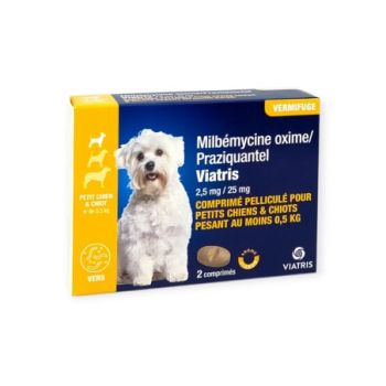 Milbémycine Praziquantel Vermifuge petit chien et chiot +0,5kg arôme viande Viatris