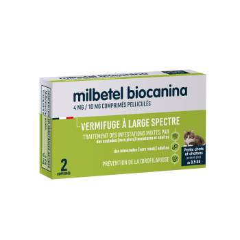 Milbetel vermifuge petis chats et chatons 4mg/10mg Biocanina - boite de 2 comprimés