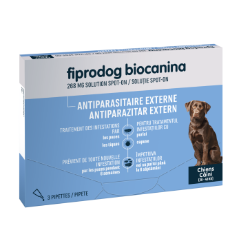 Fiprodog Spot on 268 mg grand chien 20-40 kg Biocanina - boîte de 3 pipettes
