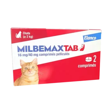 Milbemaxtab comprimés pelliculés chats de plus de 2kg Elanco - boite de 2 comprimés