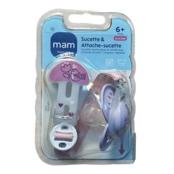 Sucette & attache-sucette silicone 6 mois+ Mam - attache sucette + sucette - violet