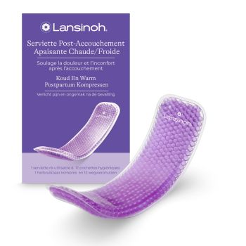 Serviette réutilisable flexible post accouchement apaisant froid/chaud Lansinoh - boîte d'une serviette + 12 pochettes jetables
