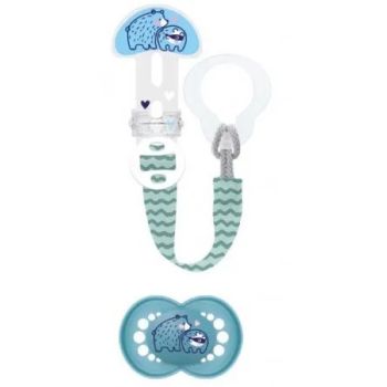Sucette & attache-sucette silicone 6 mois+ Mam - attache sucette + sucette - bleu