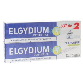 Dentifrice blancheur fraîcheur citron Elgydium - lot de 2 tubes de 75 ml