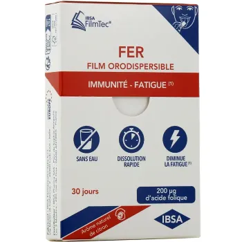Fer fatigue goût citron Ibsa FilmTec - boite de 30 films orodispersibles
