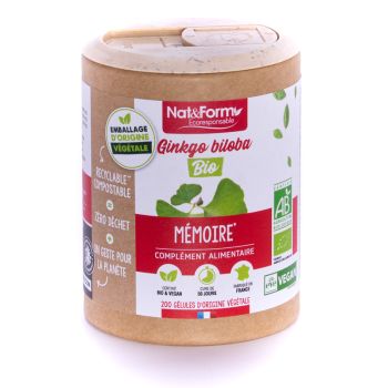 Ginkgo biloba Bio Ecoresponsable Nat&Form - boite de 200 gélules