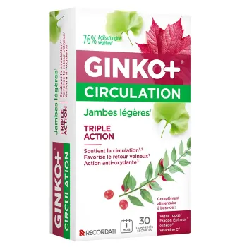 Ginko+ Circulation jambes légères Bouchara-Recordati - boîte de 30 comprimés