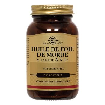 Huile de foie de morue vitamine A & D SOLGAR - Pot de 250 softgels