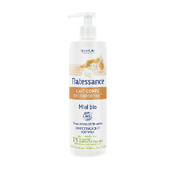Lait corps réconfortant miel bio Natessance - flacon-pompe de 400ml