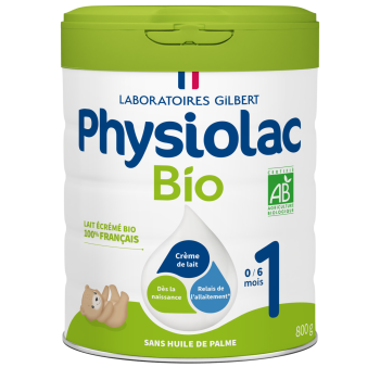Lait en poudre bio 1re âge croissance 0 à 6 mois Physiolac - pot de 800 g