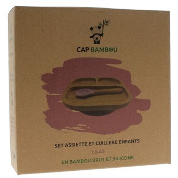 Set de repas pour bébé en bambou Cap Bambou - boîte contenant une assiette à compartiments + cuillère