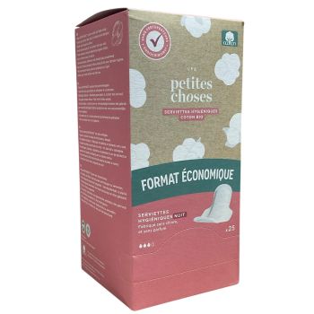 Serviettes hygiéniques de nuit coton bio Les Petites Choses -  boite de 25 serviettes
