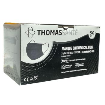 Masque chirurgical noir 3 plis Thomas Sant&eacute; - 50 pi&egrave;ces 