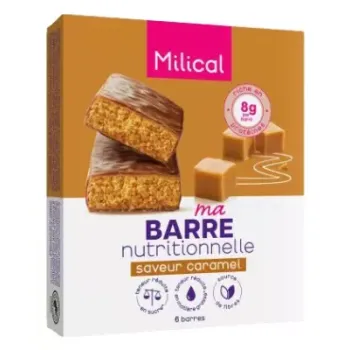 Barre hyperprotéinée saveur caramel Milical - boite de 6 barres