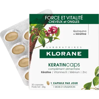 KeratinCaps force et vitalité Klorane - boîte de 30 capsules 