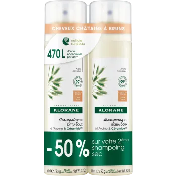 Shampoing sec extra-doux teinté cheveux châtains à bruns Klorane - lot de 2 sprays de 150ml
