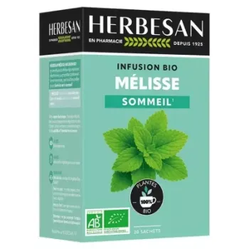 Infusion sommeil mélisse bio Herbesan - boite de 20 sachets