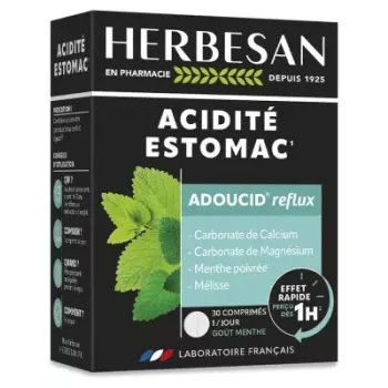 Adoucid reflux acidité estomac goût menthe Herbesan - boite de 30 comprimés à croquer