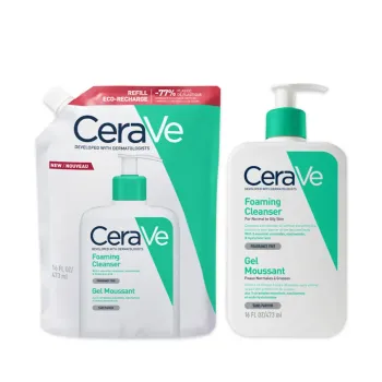 Gel moussant visage CeraVe - un flacon-pompe de 473ml et une éco-recharge de 473ml offre spéciale