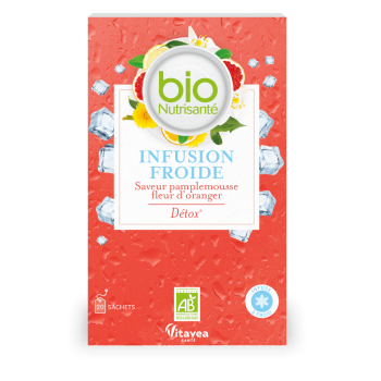 Infusion froide détox saveur pamplemousse-fleur d'oranger bio Vitavea - boite de 20 sachets