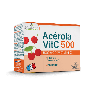 Acérola VitC 500 mg Les 3 Chênes - boîte de 24 comprimés à croquer