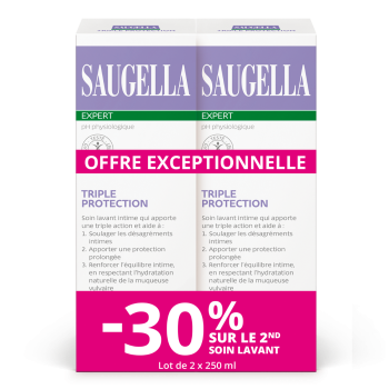Soin lavant intime triple protection Saugella - lot de 2x250ml -30% sur le second soin lavant