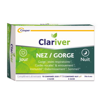 Clariver Nez/gorge jour & nuit Cooper - boîte de 15 comprimés à sucer