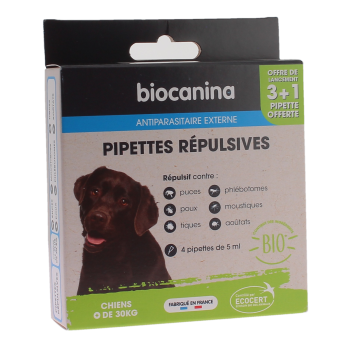 Pipettes répulsives pour chien de plus de 30kg Biocanina - boite de 3 pipettes de 5ml + 1 offerte