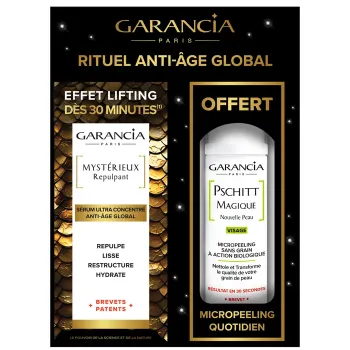 Rituel anti-âge global Mystérieux Repulpant + Pschitt magique visage offert Garancia - 2 flacons-pompe de 30ml