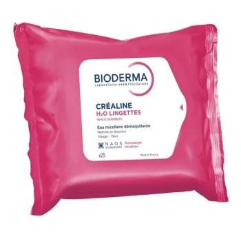 Créaline H2O lingettes démaquillante peaux sensibles Bioderma - 25 grandes lingettes