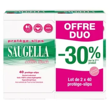 Protège-slips Cotton touch Saugella - lot de 2 boites de 40 protèges-slips offre spéciale
