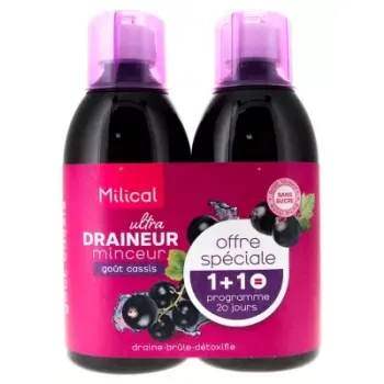 Draineur Ultra minceur goût cassis Milical - lot de 2 bouteilles de 500ml