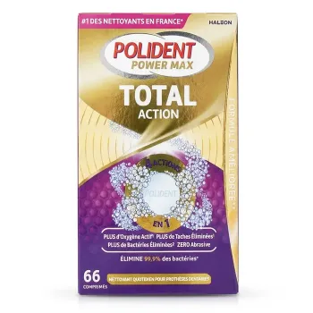 Total Action nettoyant 4en1 pour appareils dentaires Polident - boite de 66 comprim&eacute;s