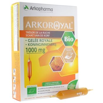 Arkoroyal Gelée royale Trésor de la ruche bio 1000mg Arkopharma - boîte de 20 ampoules de 10 ml