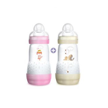 Biberon rose & blanc Easy start anti-colique 0+ mois débit 2 Mam - 2 biberons de 260 ml