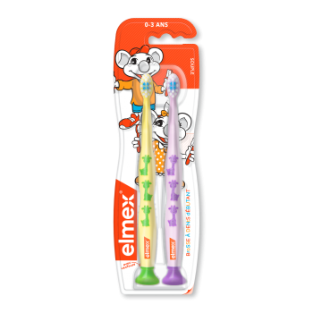Brosse à dents souple 0-3 ans Elmex - lot de 2 brosses à dents